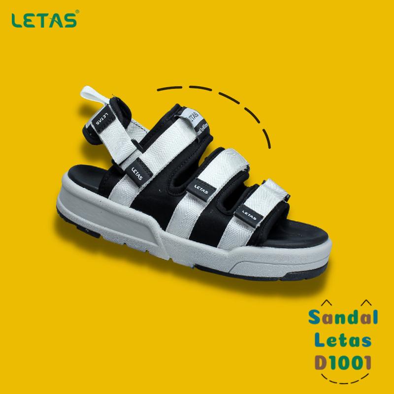 Giày Sandal nam nữ Unisex Letas, năng động, trẻ trung Trắng đen( D721) Cao Su Đế Bằng Nhung 1