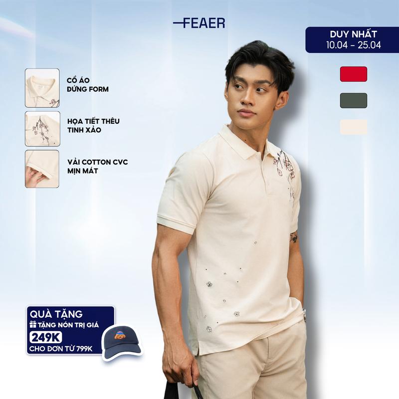 [GOLD SNAKE 2025] Áo polo nam cổ bẻ Cherry Blossom chất vải CVC cao cấp, thoáng khí, thấm hút mồ hôi, họa tiết thêu cành hoa tinh tế, sang trọng - FEAER