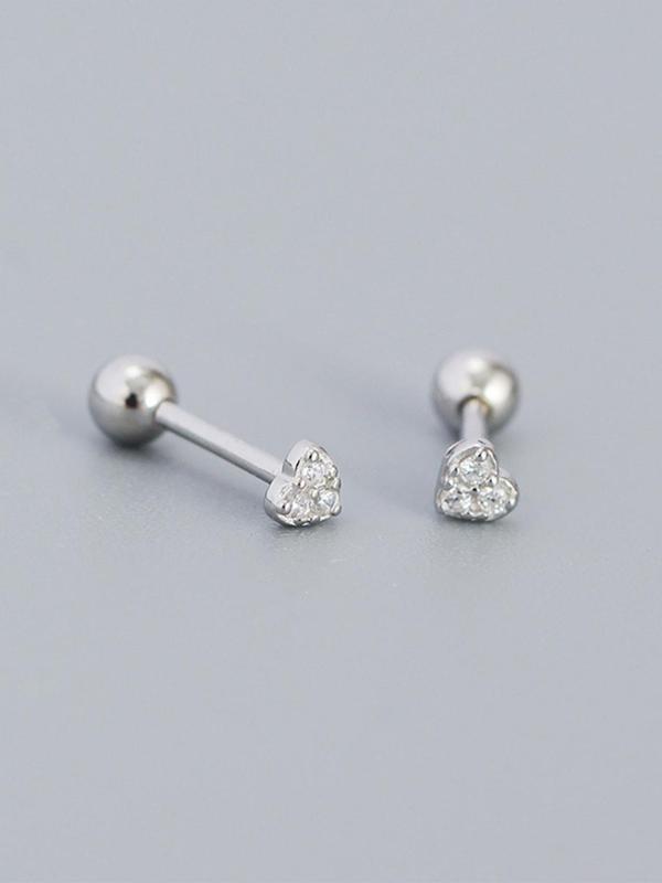 925 Sterling Silver Fashion Trendy Rhinestone Decor Heart Design Stud Earrings, Elegant Ear Jewelry for Women & Girls for Party, Daily Clothing Decor 7