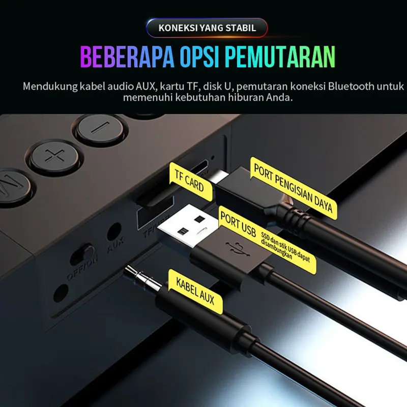 MAIKET Speaker Bluetooth Soundbar Super Bass Wireless Original RGB Music Box Full Bass Laptop Gaming -V9 Komputer Jam Pc 4