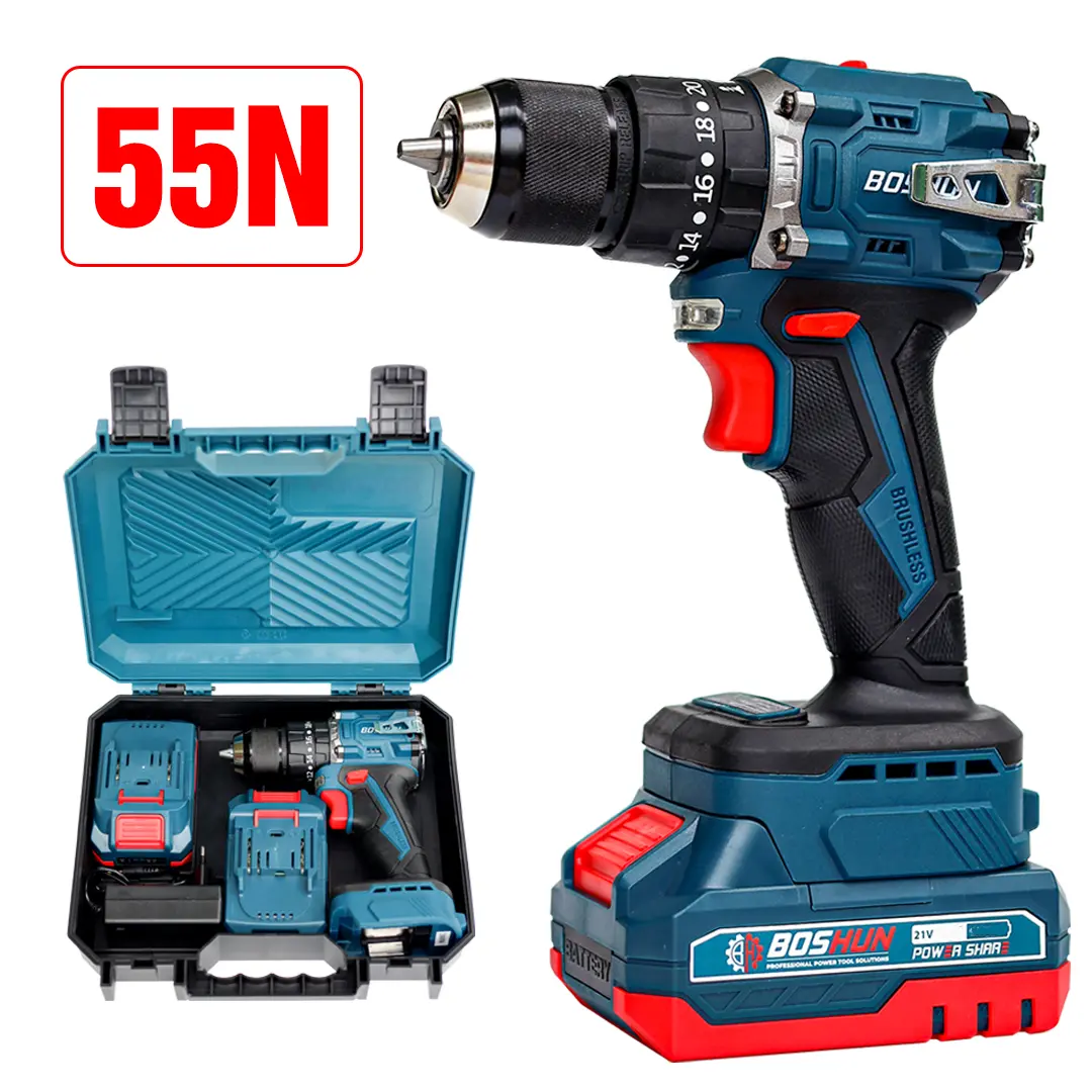 Máy Khoan Boshun BS-ID2110BL 3 Chức Năng 55Nm 10 Ly Không Chổi Than Chân Phổ Thông