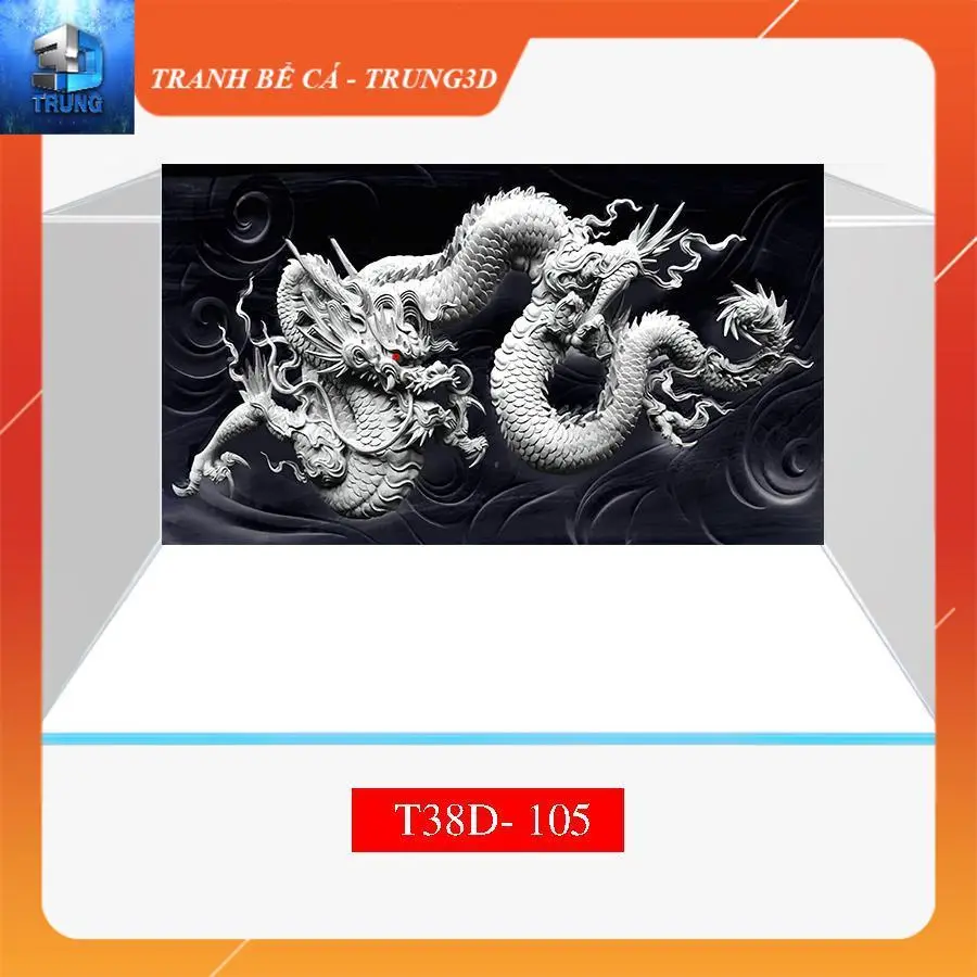 Tranh 3D Hồ Cá Mẫu Rồng Trắng,Chất liệu Decal 3 lớp có keo sẵn chống bay màu SẮC NÉT - Trung3D