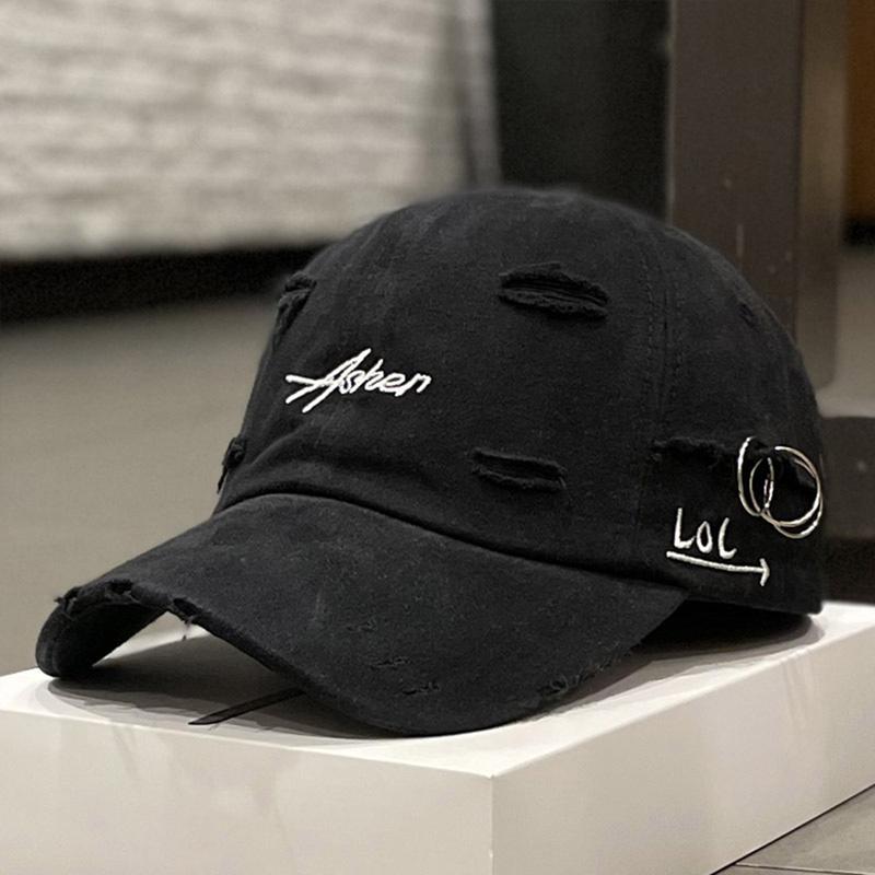 Unisex Baseball Cap With Rings Vintage Adjustable Ripped Cap - TikTok ...