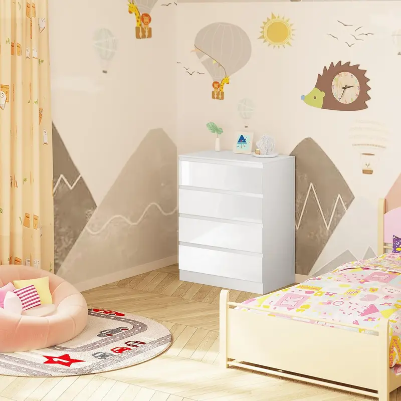 Baby Changing Unit with 4 Drawers, Changing Table Cabinet Baby Changing Station, Infant Diaper Table Changer, Chest of Drawers Dresser for Bedroom Nursery 6