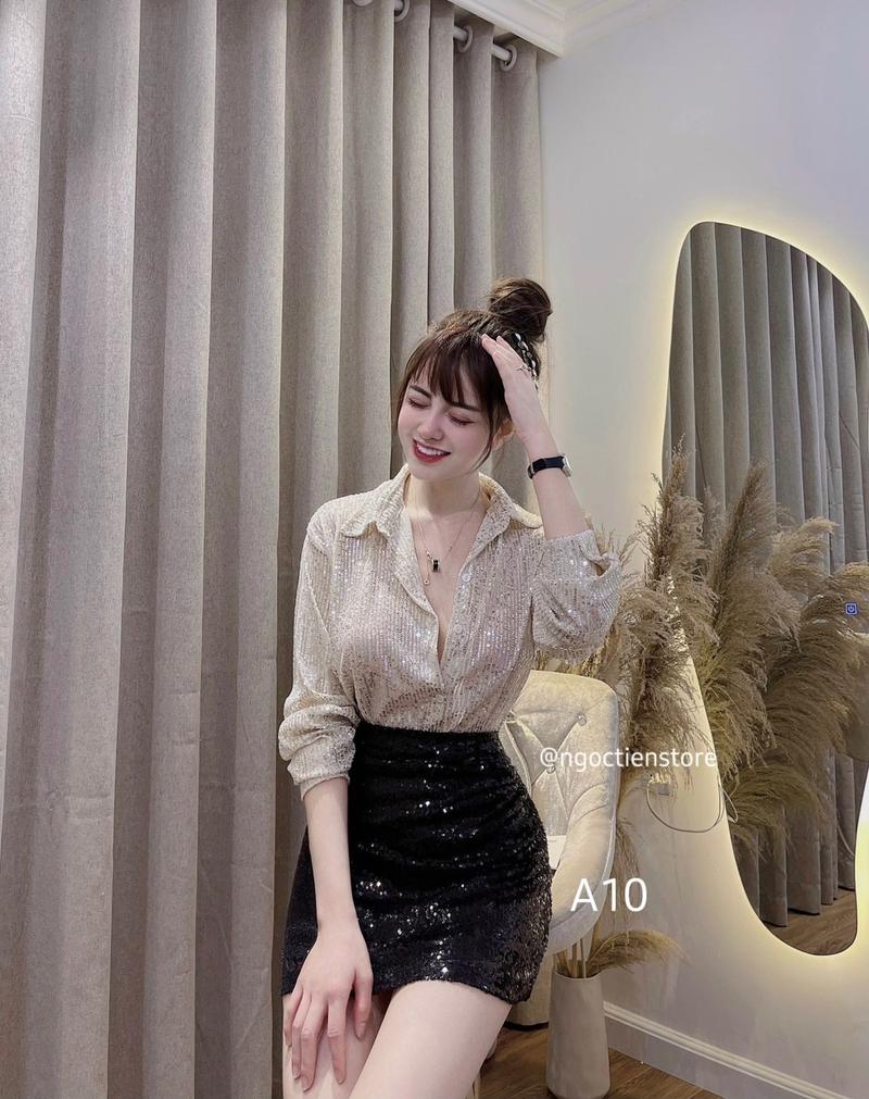 Product Introduction of Áo Kim Sa Nhũ BlingBling -> Sơ Mi Nữ Dáng Giấu Quần Form Rộng by @ngoctienstore2 Top Women Nhung Voi 14