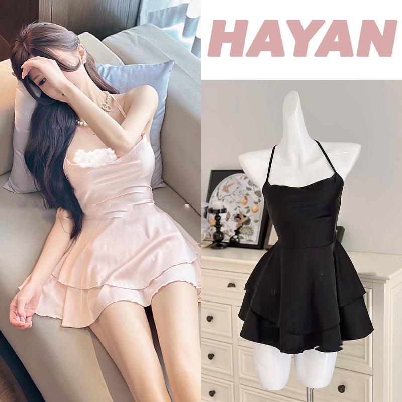 HT79 Váy ngủ sexy form ngắn cổ đổ hở lưng đan dây gợi cảm, đồ ngủ lụa dáng xoè tôn dáng HT79