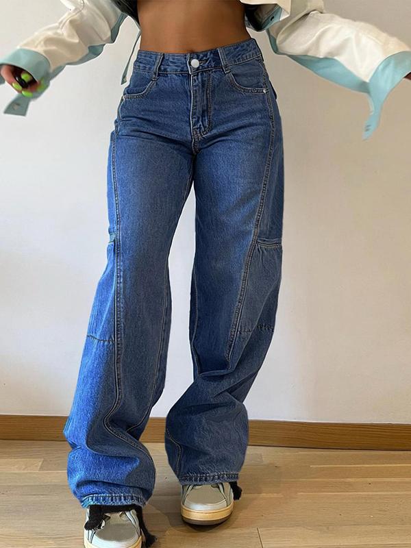 Women's Plain Button Fly Pocket Straight Leg Jeans, Casual Comfy Denim Trousers for Daily Wear, Ladies Bottoms for All Seasons， Jeans for Women 4
