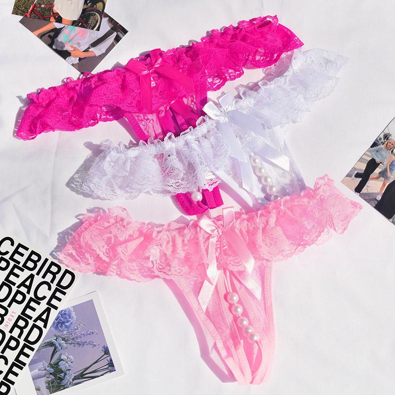 Quần Lót Dây G-String Phong Cách Hàn Quốc - Thiết Kế Đáy Mở Ren Cao Cấp Đính Ngọc Trai (Size M/L/XL, 6 Màu) 2