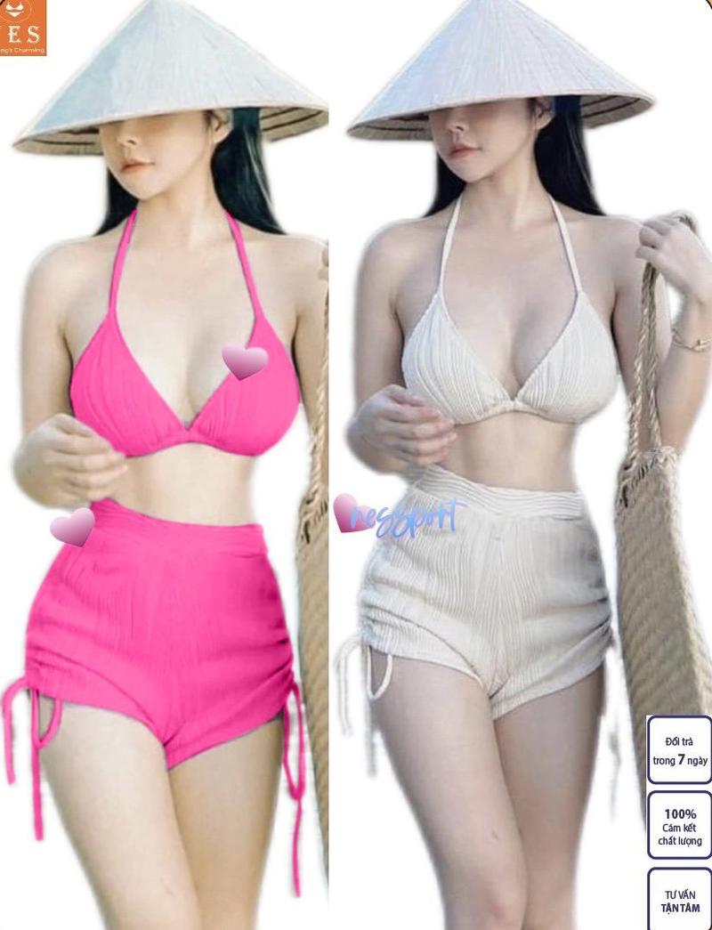 Product Introduction of Bộ tắm biển  nữ quần đùi dây rút hai bên , áo có đệm mút ngực 14
