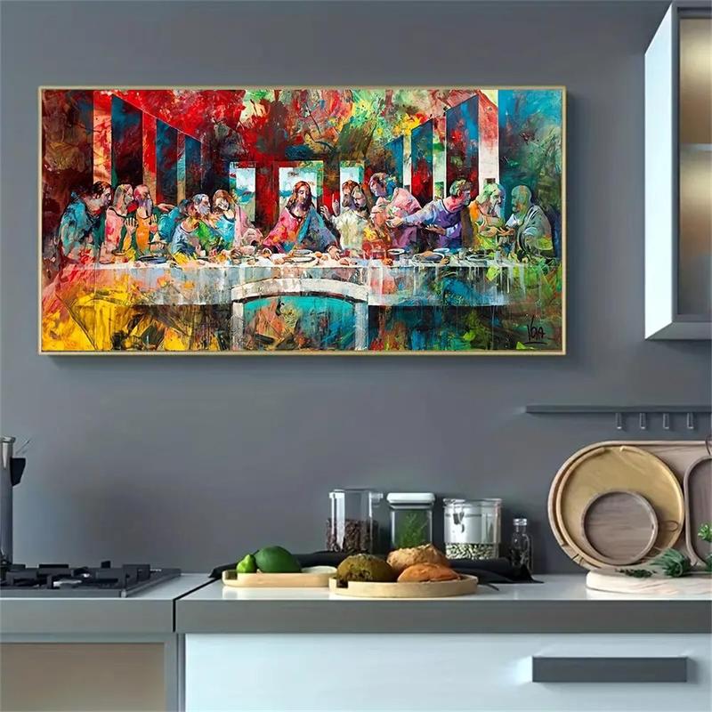 The Last Supper Graffiti Painting, 1 Count Canvas Wall Art without Frame, Wall Decor for Home Living Room Bedroom Office 0