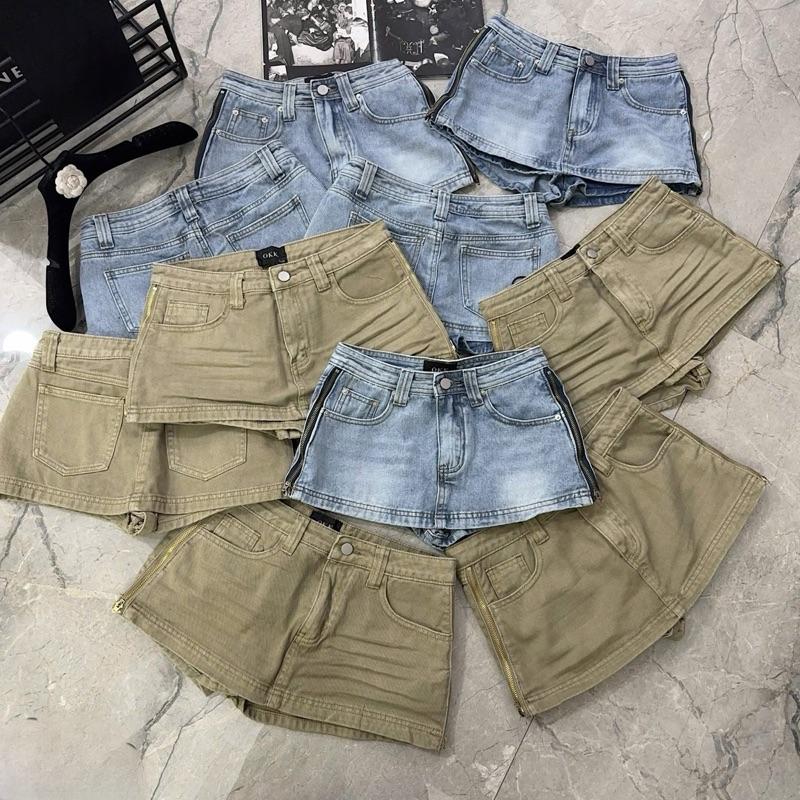 Chân Váy Jeans Dáng Ngắn  FORM TO Khoá Sườn Hot Hit 2 màu Xanh / Rêu , Chân Váy Bò Nữ Ngắn Hottrend ( LƯU Ý :Form Ngắn và To Không Cần Lên Size )