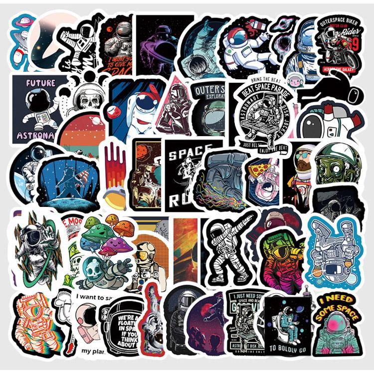 [DB.039] 50 Sticker dán mũ nón bảo hiểm laptop phi hành gia vũ trụ chống nước trang trí