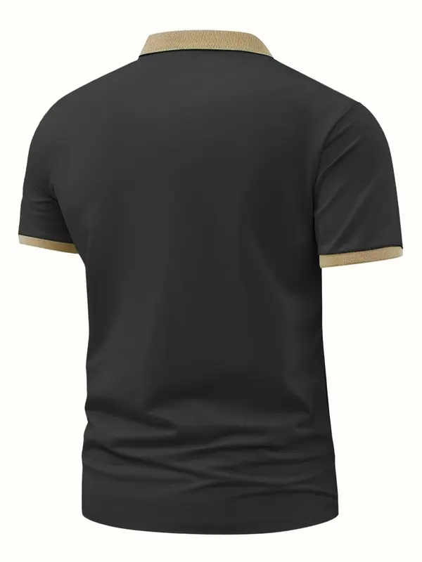 Men's Colorblock Short Sleeve Polo Shirt, Regular Fit Casual Contrast Trim Collared Top for Summer, Fashion Men's Clothes for Daily Wear 8