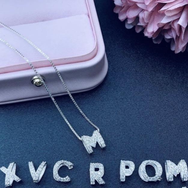 Dây chuyền chữ cái mặt phồng Bạc ta sáng bóng , dây chuyền nữ chữ cái bạc ta - Vàng bạc Khải Khải
