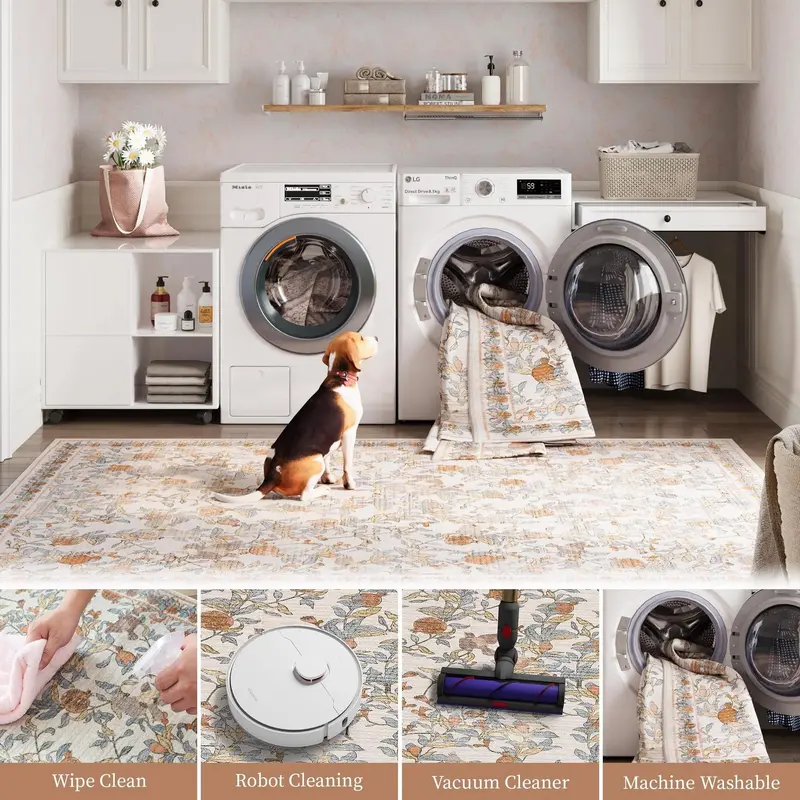 Floral Pattern Rug, 1 Count Non-slip Soft Floor Mat, Decorative Carpet for Home Living Room Bedroom Study Room, Home Decor 3