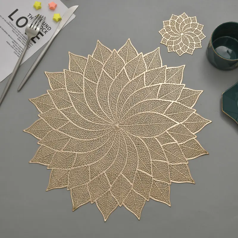 Tấm Lót Cách Nhiệt, Thiết Kế Lá Xoay Phong Cách Bắc Âu, Làm Bằng PVC, Chất Liệu Bronzing, Lá Rỗng Thích Hợp Cho Thức Ăn Phương Tây, Cao Cấp, Thích Hợp Cho Khách Sạn Và Nhà Hàng, Thảm