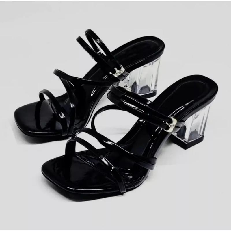 Sandal hell wanita mules hak kaca 7 cm Ardilla Sandal terlaris coklat mahugony glosy 1