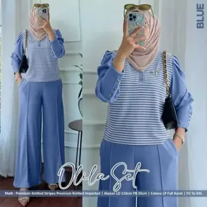 PromoPROMO ONESET JUMBO SETELAN WANITA BUSUI BAHAN KATUN ONESET KOMBINASI ATASAN MOTIF SALUR CELANA POLOS
