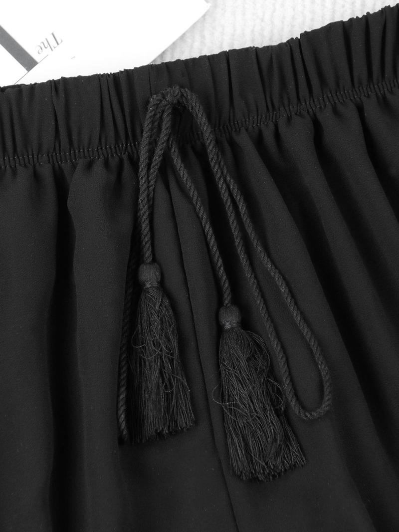 Product Introduction of Plus Size Plain Tassel Tie Front Elastic High Waist Shorts, Casual Swim Shorts for Summer, Women's Swimwear Bottoms for Beach Vacation Holiday 6
