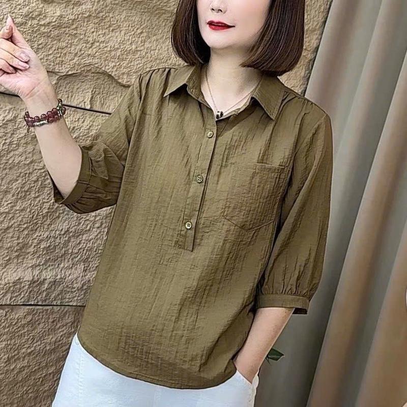 [H&T-08 ] Áo Sơ Mi Kiểu Nữ  Tay Lỡ , Chất Đũi Tơ Mềm Mát Lịch Thiệp Women Top Shirt Voi sơ  minu 2