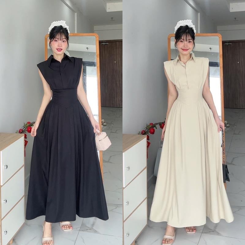 [Đ.07-D](Có Sẵn) Đầm Nữ Sơmi Tay Dơi Cổ V Chéo Hàn Dáng Dài Women Top Dress (Có Túi + Bo Chun Lưng) | Tũm Clothing sơ váy tiệc aodai truyenthong