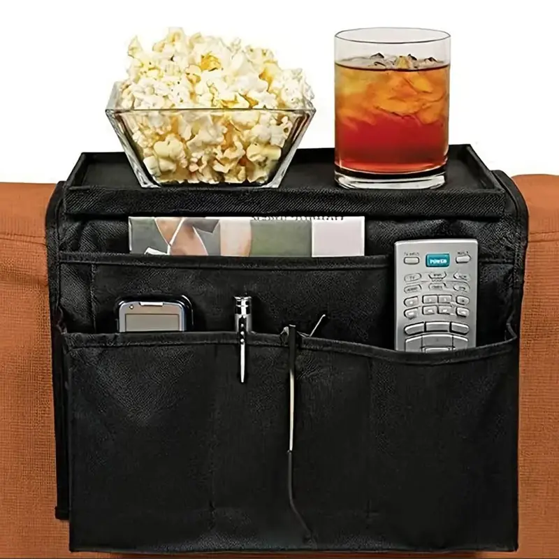 Sofa Armrests Storage Bag, Multifunctional Living Room Furniture Foldable Sofa Side Organizer for Remote Control, Snack, Magazines, Water Cup, Home Accessories 2