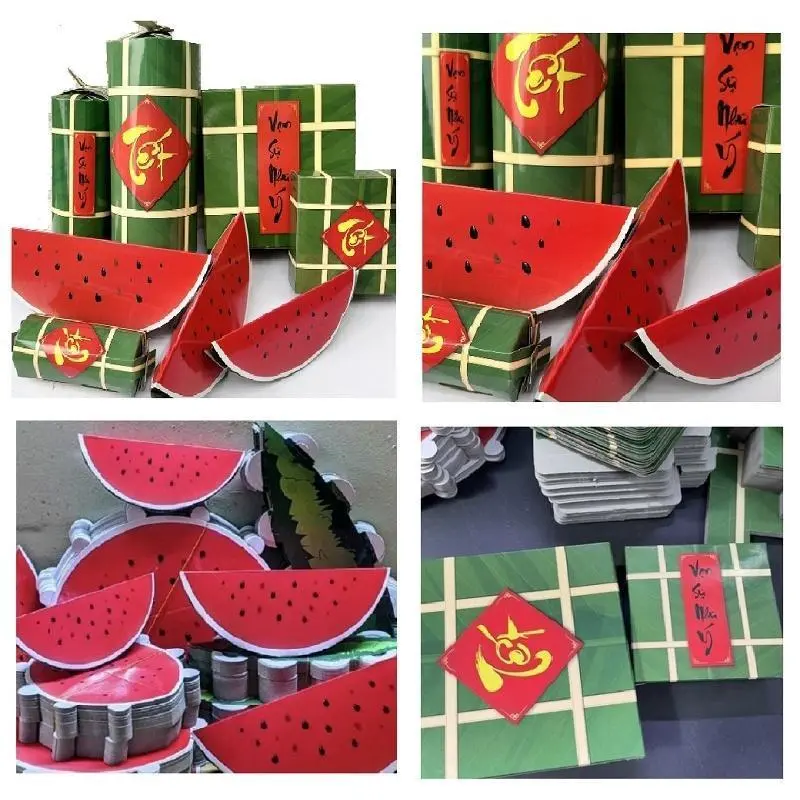 Mô hình bánh chưng, bánh tét, dưa hấu tự gấp bằng bìa cứng (nhiều size khác nhau) trái  châu 3
