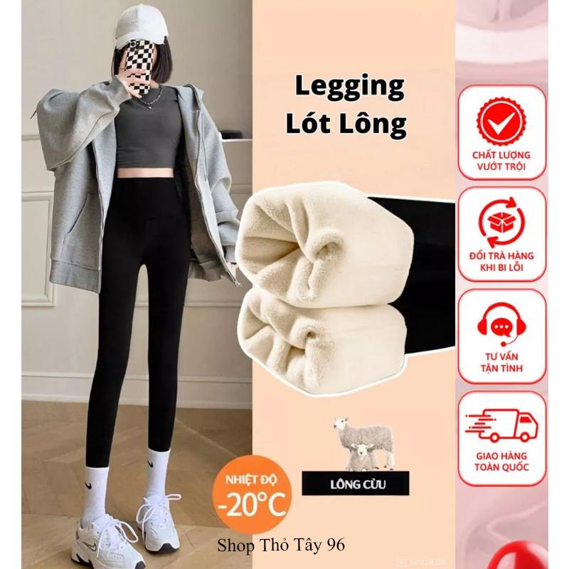 QUẦN LEGGING NỈ LÓT LÔNG nữ ấm mùa đông cạp cao co giãn có túi dáng ôm - Quần nỉ lót lông cừu cute trung niên giữa nhiệt bigisze mặc ở nhà đi học công sở thể thao