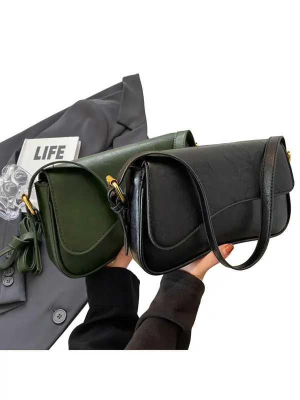 Women's Solid Color Flap Shoulder Bag, Fashionable Flip Cover Magnetic Buckle PU Leather Bag for Work & Commuting, Casual Trendy Versatile High-quality Daily Commuting Bag 8