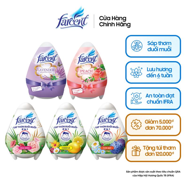 Sáp thơm phòng đuổi muỗi, khử mùi hôi hình trứng Farcent 170g  (5 hương thơm lựa chọn)
