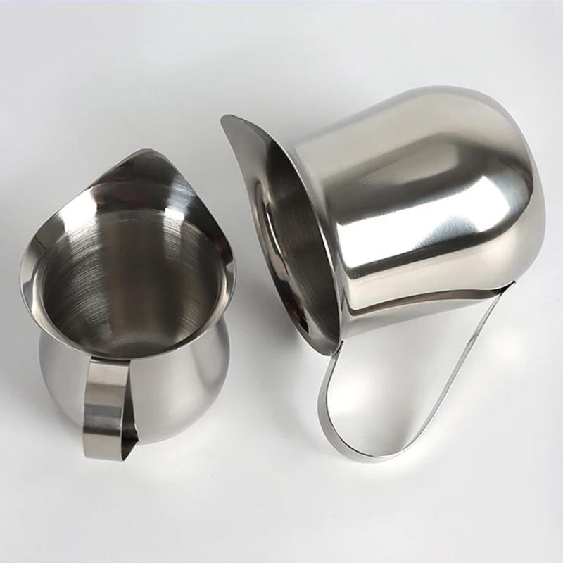 Product Introduction of speetty 2Pcs Drinkware Stainless Steel Milk Coffee Cup Heat Resistant Multi-Functional Creamer Milk Jug Bell-Shaped Mini Flavoring Cup for Barista 18