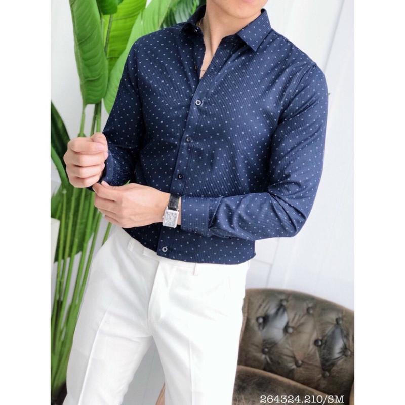 Áo sơ mi nam công sở FATUNO dài tay chấm bi, Áo sơ mi nam Hàn Quốc gấp hộp cao cấp VNXK sominam  dep Menswear Cổ Tròn 4