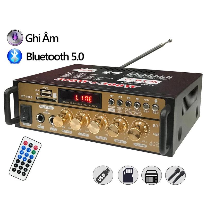 Amply(Có màn hình hiển thị), âm ly karaoke Amly Mini Bluetooth TLC BT-198B-B, BT-198A Kết Hợp Ghi Âm , Echo Siêu Mượt、AV-326BT、AK270