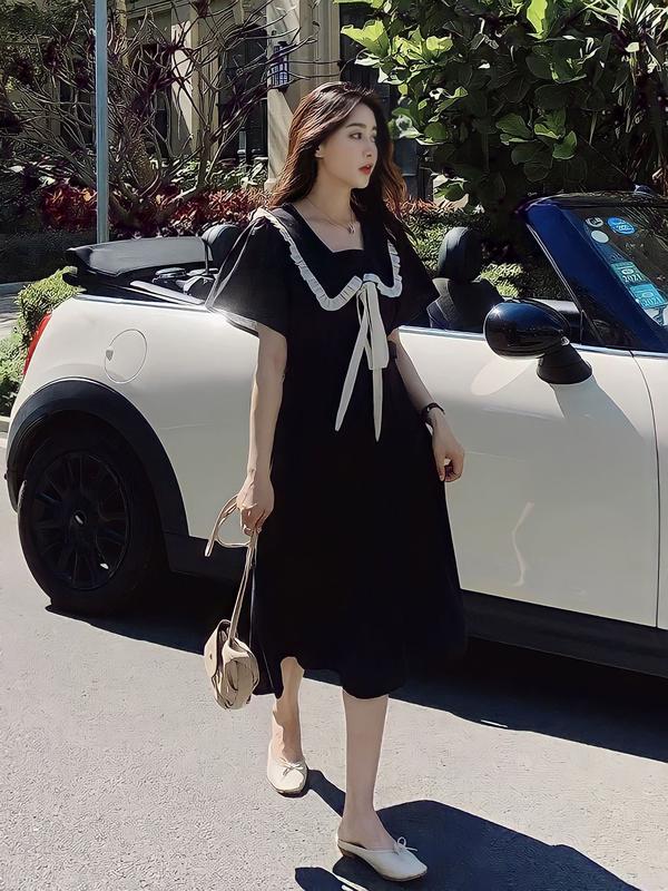 Thời trang bigsize set váy Đầm Dự tiệc Font Baby Doll cho các nàng Nữ Khuy Dress Đen Women - A.1083