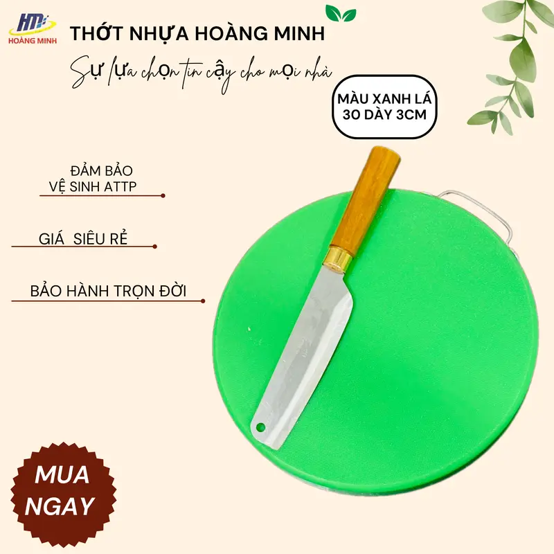 Thớt nhựa tròn 30x3cm nhựa nguyên sinh HDPE, hàng nguyên khối 5