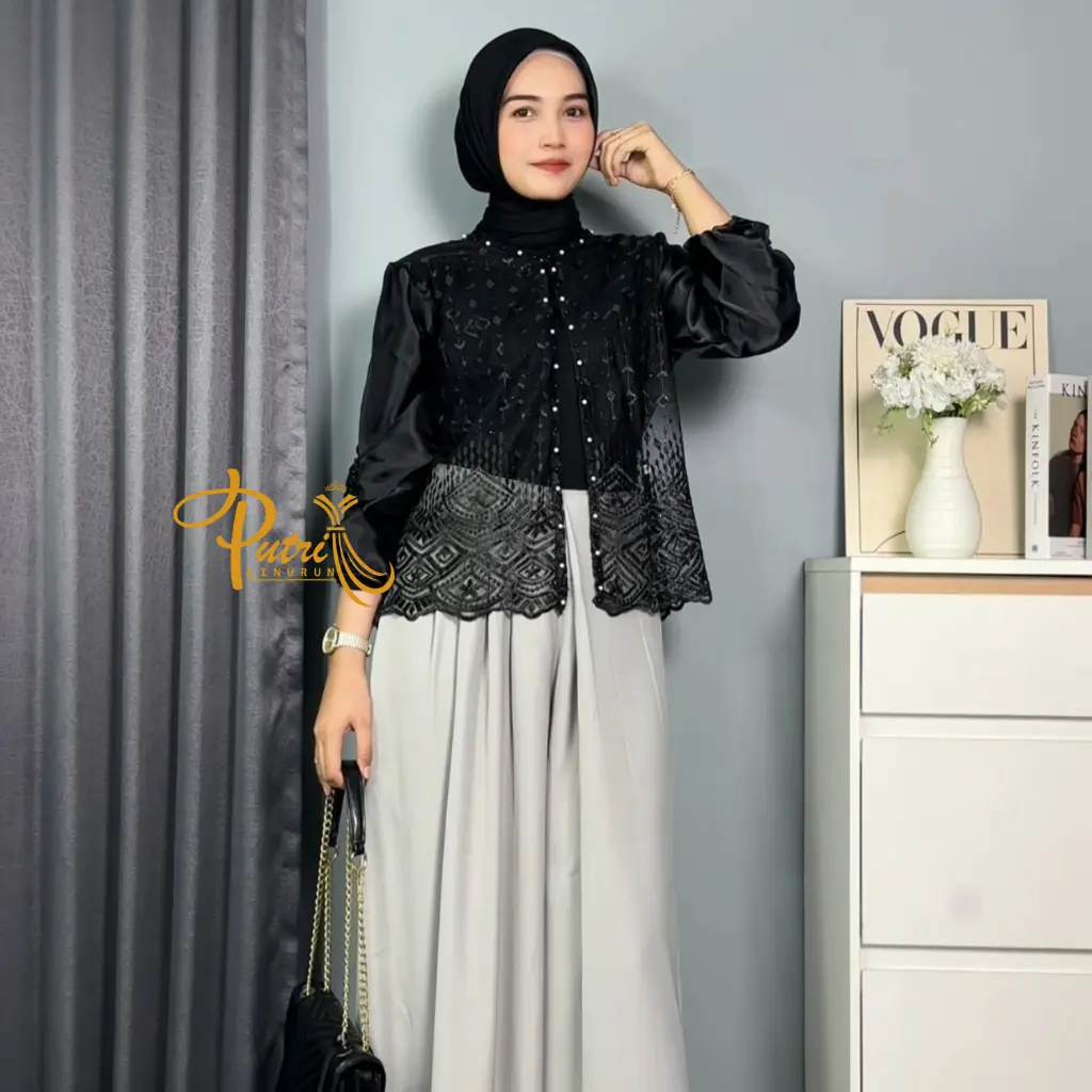 Outer Brokat Crop Brukat Sapto Organza Kondangan Lebaran Wisuda Kekinian Mewah Bordir Bunga Premium