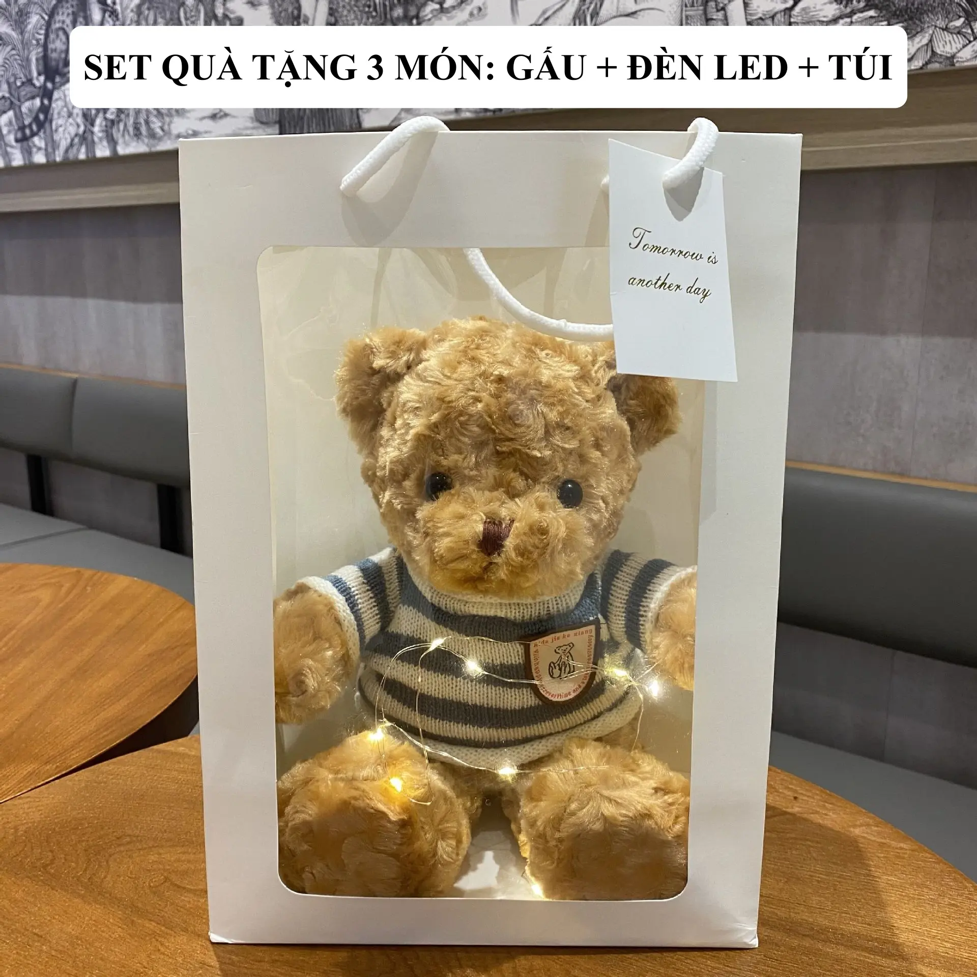 Set quà tặng gấu bông dễ thương, xinh xắn kèm túi xách, đèn, quà tặng cho người yêu, crush, bạn trai, bạn gái GA07