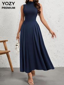 YOZY Women's Plain Mock Neck Sleeveless Dress, Elegant Fashion Casual Dress for Daily Outdoor Wear, Women Dress for Summer
