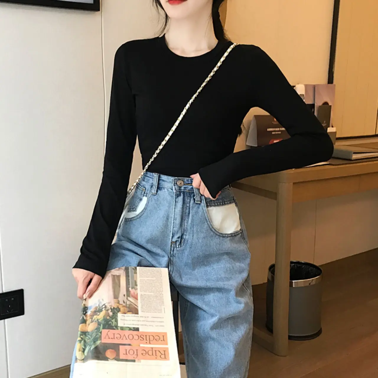 Áo Thun Dài Tay Kiểu Dáng Basic Vải Dày Mỏng Tùy Màu Phong Cách Hàn Quốc Xinh Xắn Dễ Thương -A8 Nữ Top Nhung Women Voi Jean