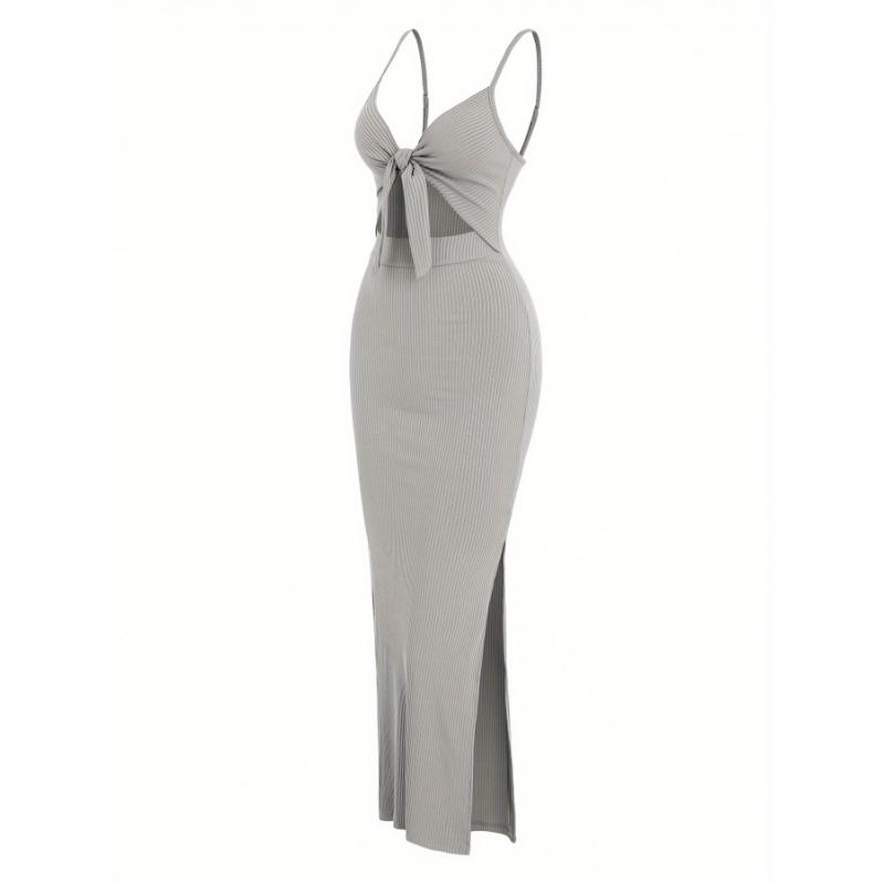 Sleeveless V-neck Knot Front Cami Dress,  Cut Out Split Hem For  & , Women's Clothing 4