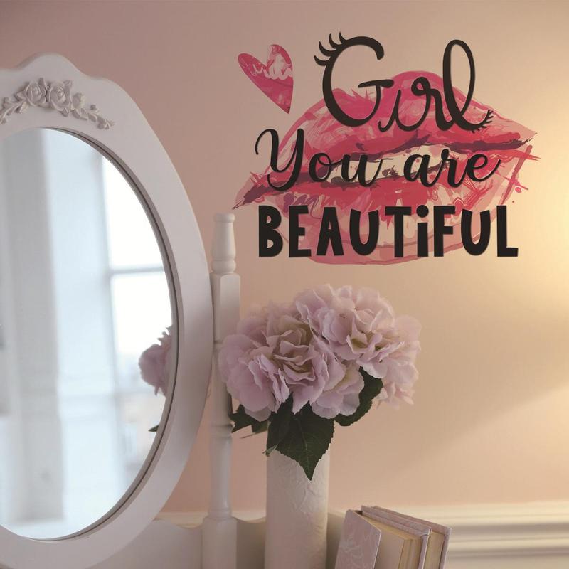 Lip & Letter Pattern Wall Sticker, 2 Sets Self Adhesive Wall Decal, Decor Sticker for Home Bedroom Living Room 2