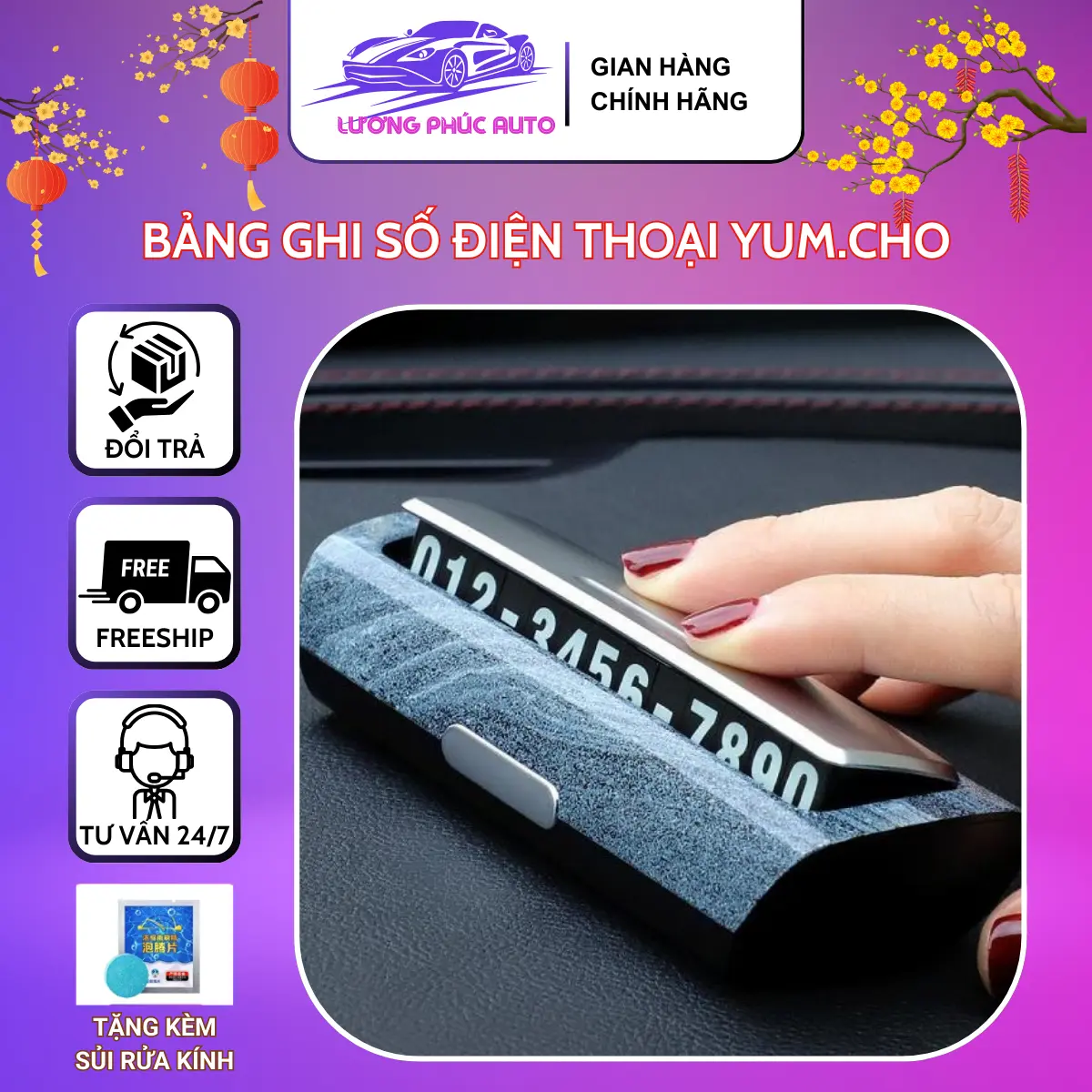 Bảng ghi số điện thoại YUM-CHO, bảng ghi số điện thoại gắn taplo để lại số điện thoại khi đỗ xe