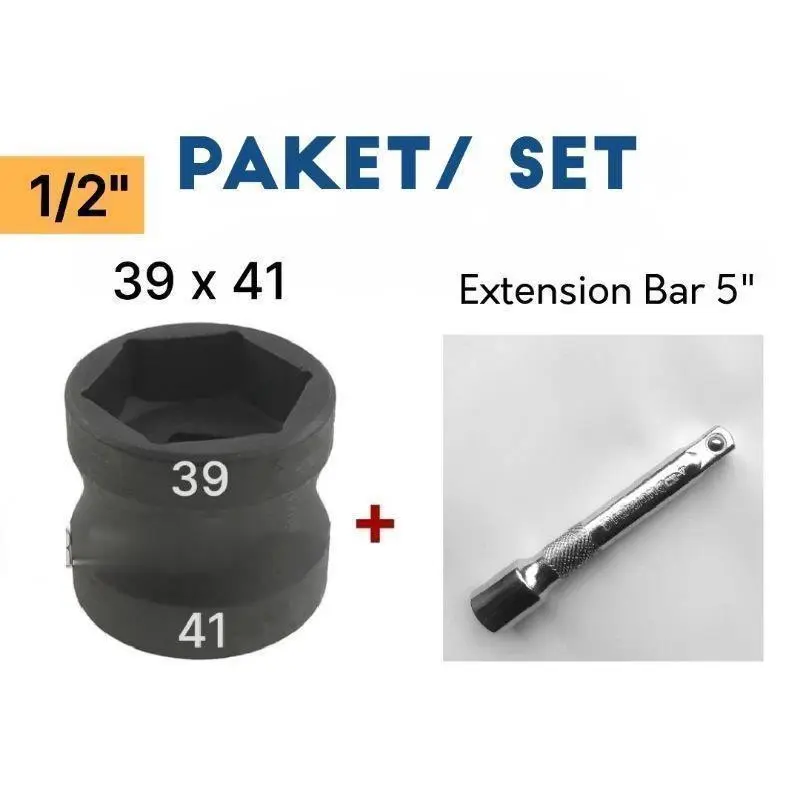 PAKET Mata Kunci Shock CVT 39x41 + Extension Bar 5”, Double Socket 39 x 41 mm Mur Kopling Motor Matic 0