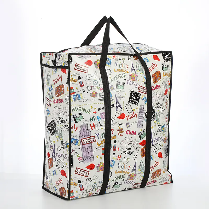 Tas pindahan kapasitas besar Ukuran 70 x 70 grosir tas penyimpanan selimut resleting portabel dilapisi tas bagasi kemasan non-woven anti air untuk Cewek Cowok Travel 4