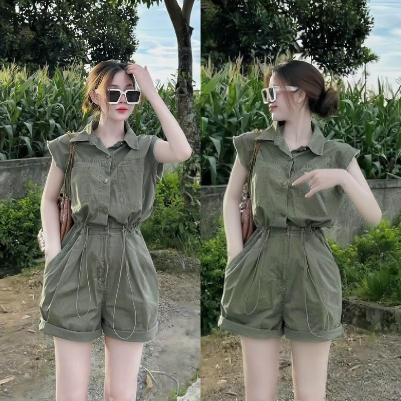 Set jum quần phối nút cài thật chất liệu jean có túi với tone màu sang chảnh dành cho các nàng diện đi chơi đi tiệc Nữ Women