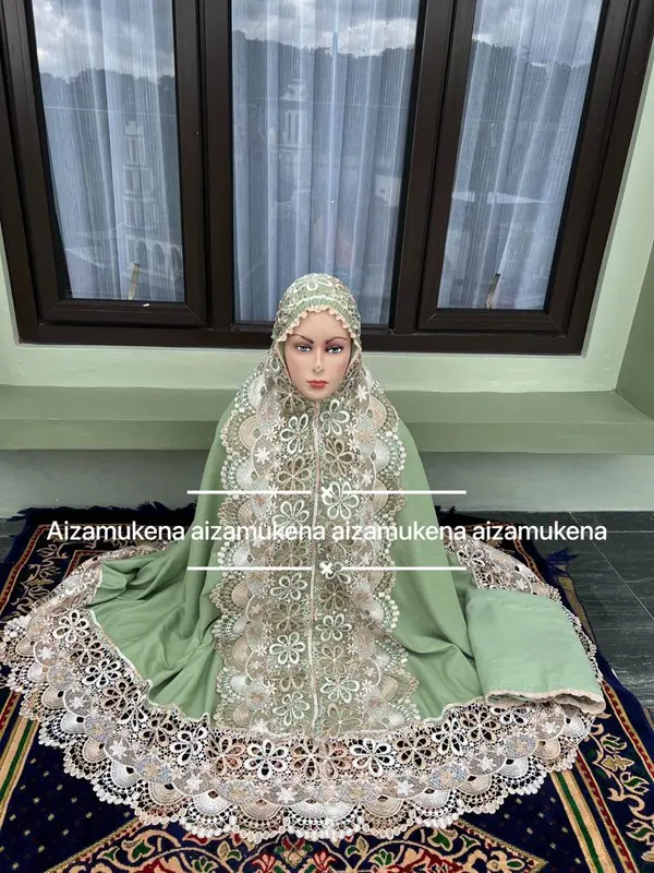 ( FREE TASBIH ) Mukena katun renda seroja twotone full kd 3