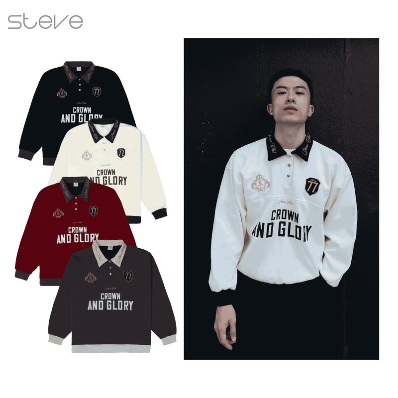 Áo Sweater Polo Steve Crown And Glory nỉ 2 da, 100 cotton Unisex Nam Nữ màu sắc tôn da - SK01 Menswear Heart Có Cổ Shirt