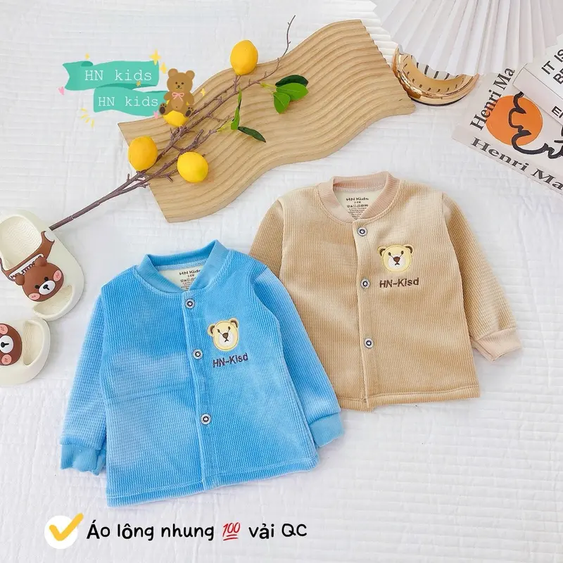 Áo Khoác Nỉ Nhung Cổ Tàu Dày Dặn Lót Lông Ấm Mềm Mịn HN Cho Bé Trai Bé Gái 3Kg~ 14Kg Mặc Mùa Đông - Voi, Len 5