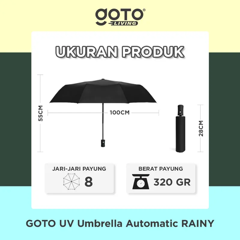 Goto [COD] Rainy Payung Umbrella Lipat Besar Polos Anti UV Otomatis 5