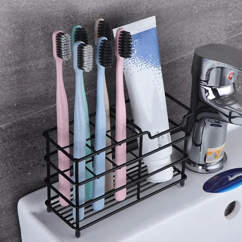 Stainless Steel Toothbrush Holder, 1 Count Multi-functional Toothbrush & Toothpaste Holder, Bathroom Storage Rack for Toilet, Bathroom Supplies 5